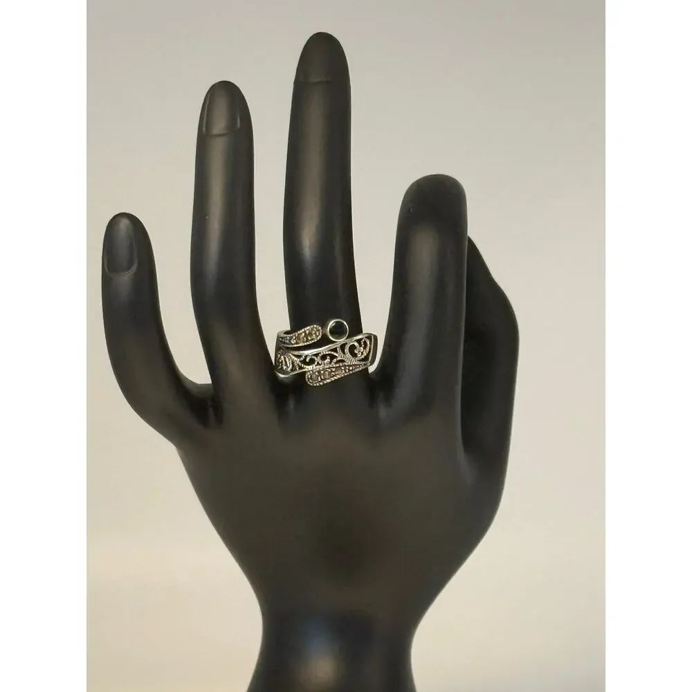 Vintage 925 Sterling Silver Obsidian Size 7.5 Ring